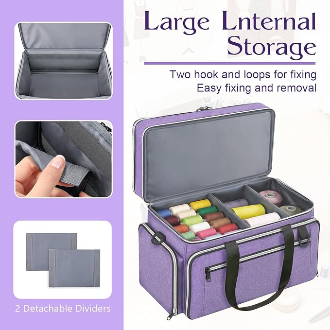 Anitor Sewing Supplies Organizer, Double Layer Sewing Storage Organizer | Two Detachable Dividers, Large Travel Sewing Bag Organizer with Shoulder Strap for Accessories (Bag Only) - Image 4