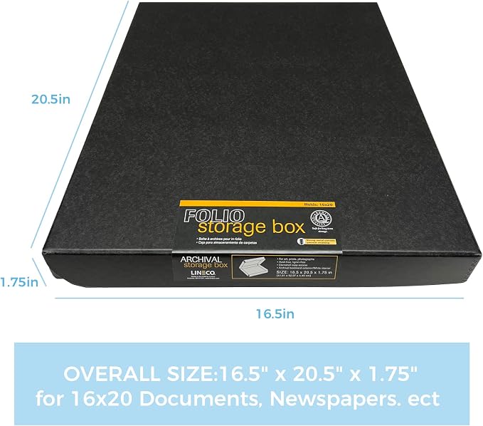 Lineco Clamshell Archival Storage Box, 16.5x20.5x1.75 In, Black, Pack of 2 | Acid-Free with Metal Edge Boxboard, Organize and Store Photos Documents Cards Negatives Magazine Prints Family Records DIY - Image 2