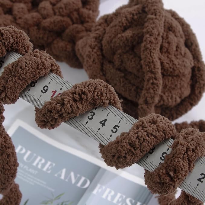 HOMBYS Dark Coffee Chunky Chenille Yarn for Crocheting, Bulky Thick Fluffy Yarn for Knitting,Super Bulky Chunky Yarn for Hand Knitting Blanket, Soft Plush Yarn, 8 Jumbo Pack (27 yds,8 oz Each Skein) - Image 4