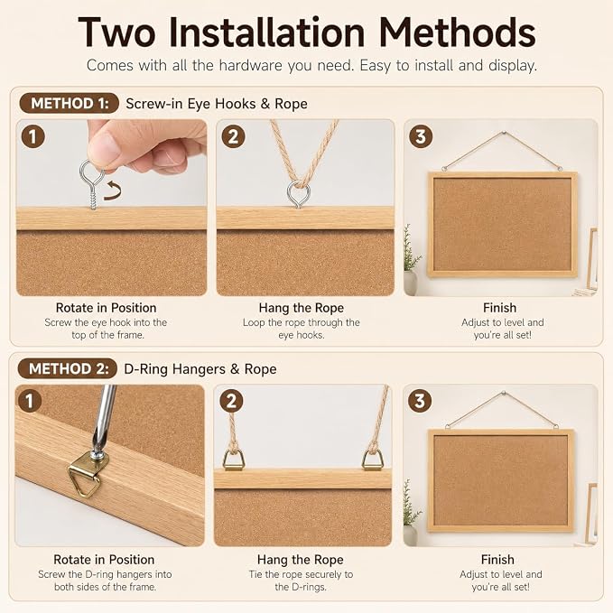 13.3"x17.8" Crude Wood Framed Hanging Cork Bulletin Board | Premium quality. This large bulletin board serves as reliable corkboards for wall display. - Image 7