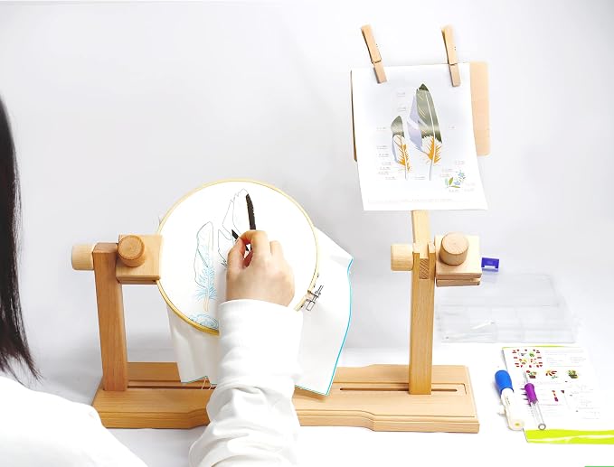 SolidGnik Embroidery Stand, Adjustable Embroidery Hoop Holder, Cross Stitch Stand with Embroidery Kit and 3PCS Embroidery Hoops - Image 5