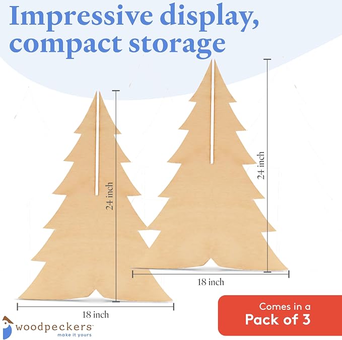 2-Pc Slotted Wooden Christmas Tree 24-inch, Pack of 3 Table Top Christmas Tree Decorations Wooden for Party, Painting, and Cat-Friendly Display, by Woodpeckers - Image 7