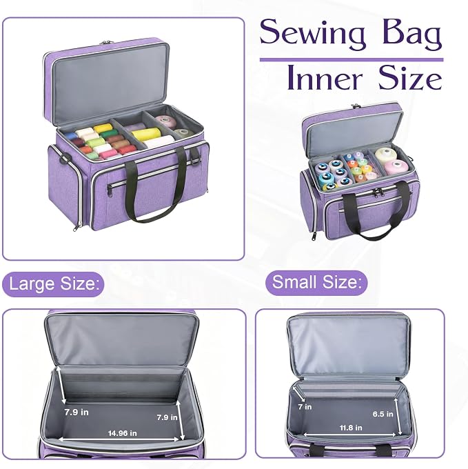 Anitor Sewing Supplies Organizer, Double Layer Sewing Storage Organizer | Two Detachable Dividers, Large Travel Sewing Bag Organizer with Shoulder Strap for Accessories (Bag Only) - Image 3