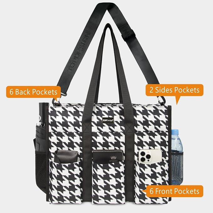 TOPDesign Utility Water Resistant Tote Bag with 22 Pockets, Top Zipper Closure & Thick Bottom Support, for Working Women - Image 4