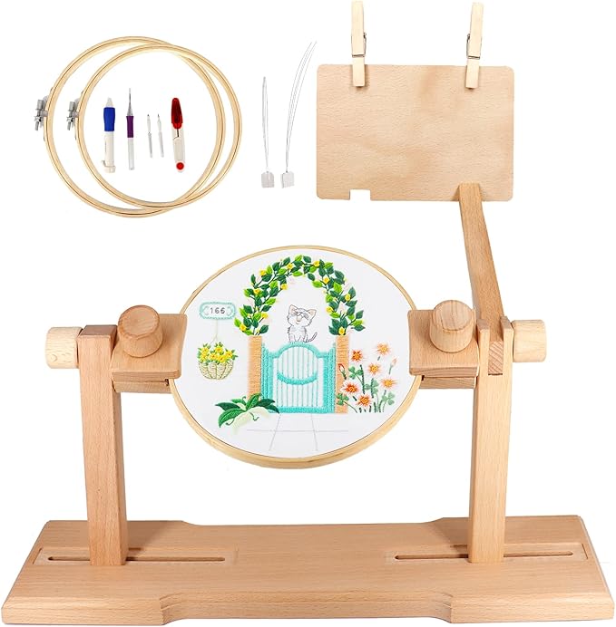 SolidGnik Embroidery Stand, Adjustable Embroidery Hoop Holder, Cross Stitch Stand with Embroidery Kit and 3PCS Embroidery Hoops by SolidGnik