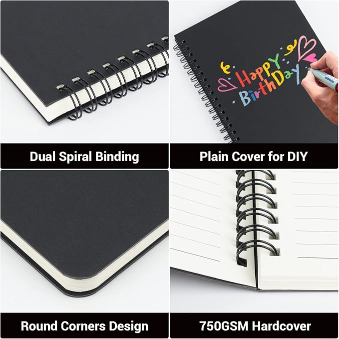 EUSOAR Spiral Notebook, A5 1pack 160 Pages 5.5"X8.3" Black College Ruled Hardcover Lined Travel Writing Subject Notebooks Journal, Memo Notepad Sketchbook, Students Office Business Diary Book Journal - Image 4