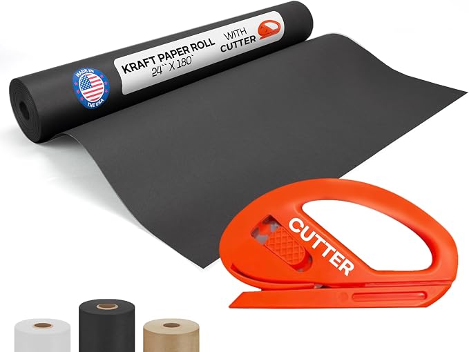 Black Kraft Paper Roll 24" x 2160" (180 feet) with Cutter - USA-Made by IDLPackaging