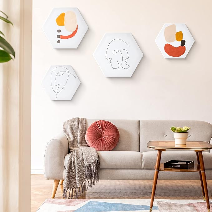 Thenshop 24 Pieces Stretched Canvas for Painting Bulk Blank Canvas Board, Square Round Hexagon Heart Shaped Frame for Kids Art Supplies for Acrylic Pouring Oil Painting(Hexagon) - Image 5
