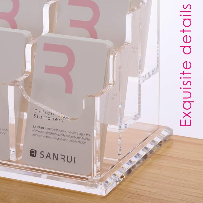 SANRUI Vertical Business Card Holder for Desk，Clear Acrylic Business Card Display Stand，6 Slots 3 Tier ，Holds 300 Cards - Image 5