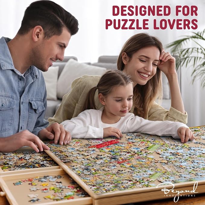 Rotating 1000 Piece Wooden Puzzle Board | 30" x 22" Puzzle Table | 4 Drawers, Protective Cover Included, Portable Jigsaw Puzzle Table for Adults and Kids - Image 9