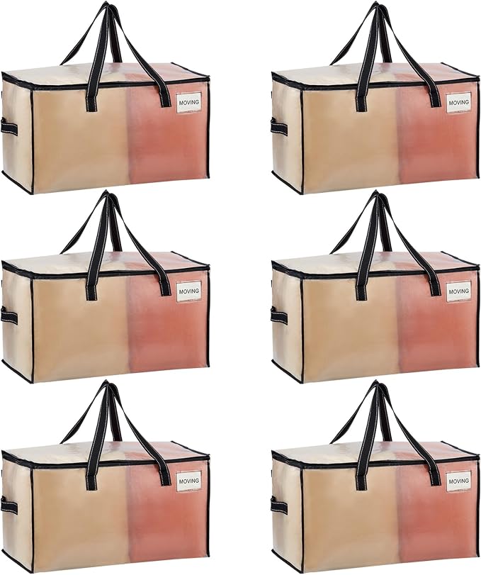 VENO Moving Bags, Storage Bags, Wide Open Top, Clear, 6 Pack | Moving boxes Alternative, Heavy Duty, Packing Supplies, Clothes and Comforter Storage, College Dorm Essentials by Veno