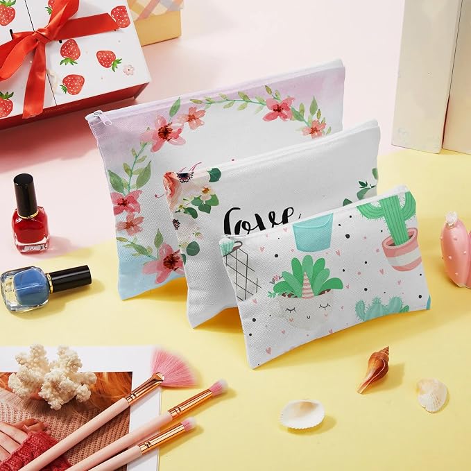 Frienda 50 Pcs Sublimation Blank Canvas Makeup Bags Bulk DIY Heat Transfer Canvas Pen Case Pencil Cosmetic Makeup Bags Clear Sublimation Blank Pouch with Zipper (7 x 4.3 Inch,White) - Image 5