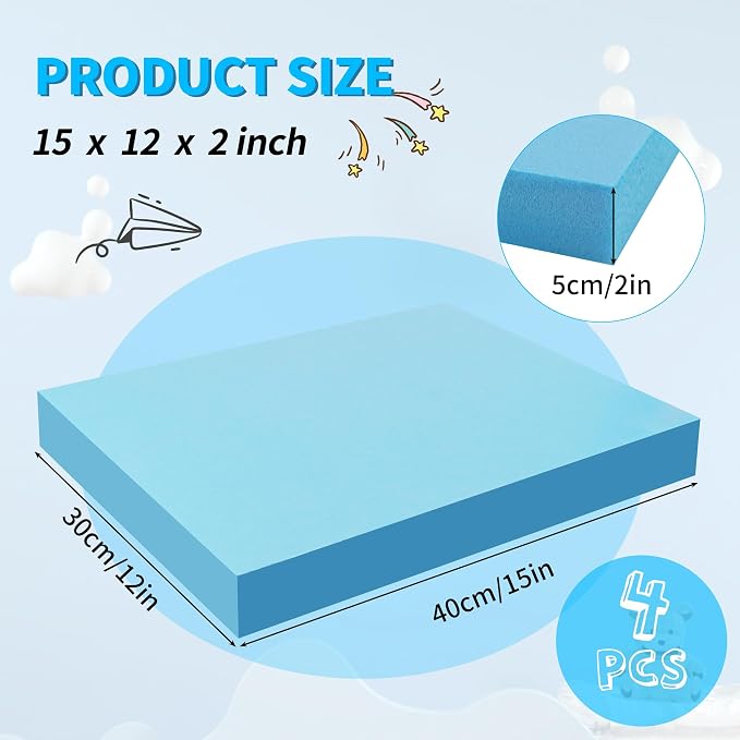 LuckyFoam Blue 4 Pack 15x12x2 inch Foam Sheets 2 Inch Thick | Polystyrene Rectangles XPS Foam Board Craft for Insulating DIY Modeling Art Supplies - Image 2