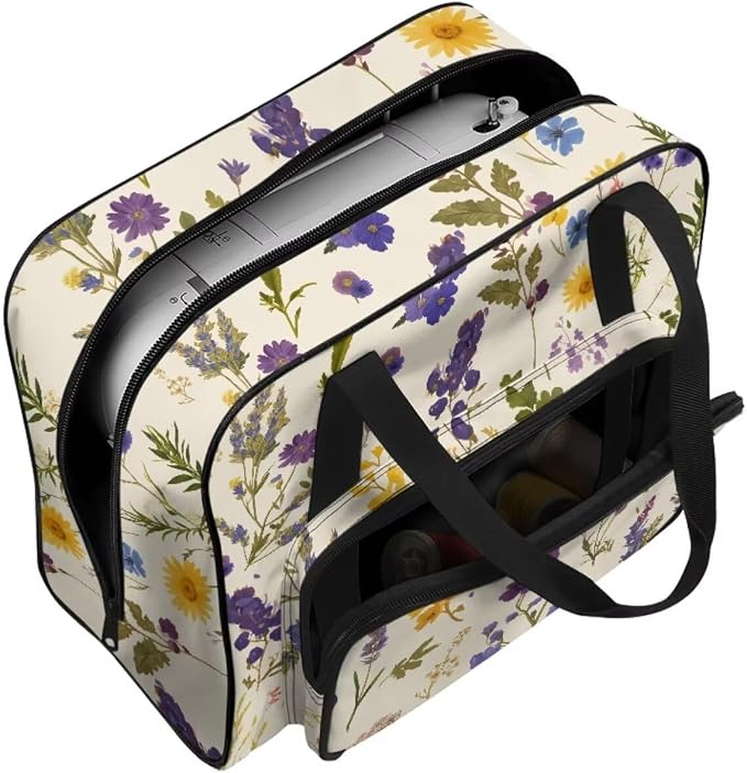 Floral Sewing Machine Carrying Cases Beige Carrying Travel Storage with Storage Pocket Sewing Machine Accessory Organizer Lightweight Sewing Machine Tote Pattern - Image 7