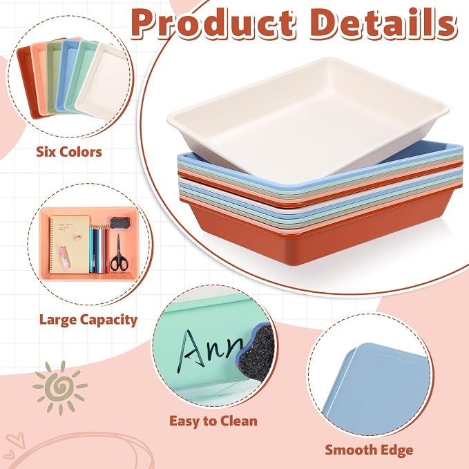 12 Pack Letter Size Flat Storage Paper Tray Organizer Bin Tray Plastic Stackable File Organizer for Classroom Library School Office Teacher Desktop Book Organization (Boho) - Image 3