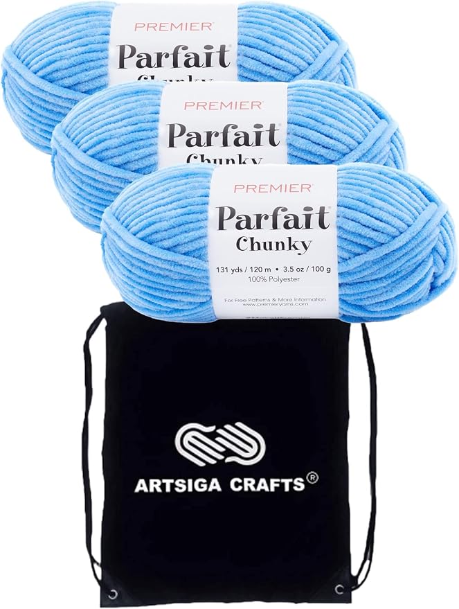 Premier Yarns Parfait Chunky Blue 1150-26 | 3 Skeins, Same Dye Lot, Project Bag, #6 Super-Bulky, 100% Polyester, Ideal for Crochet or Knitting Baby Blankets, Scarves by Premier