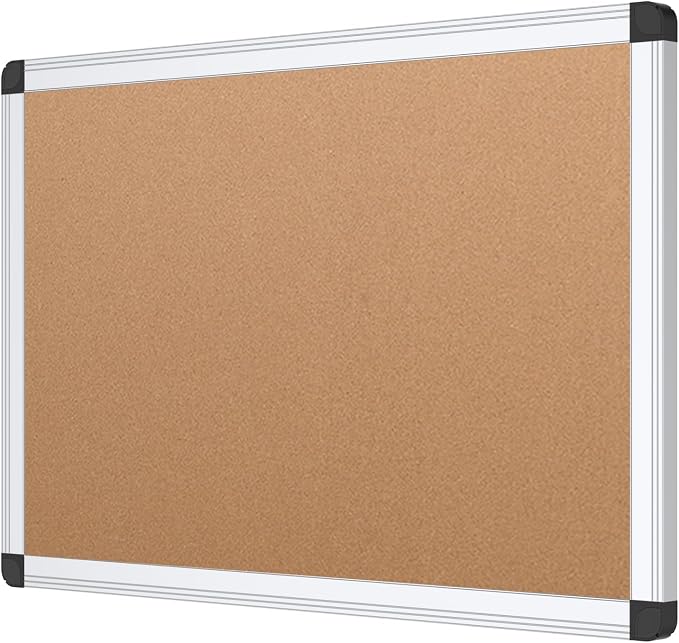 VIZ-PRO Cork Notice Board, 18 X 12 Inches, Cork Bulletin Board with Silver Aluminium Frame by VIZ-PRO