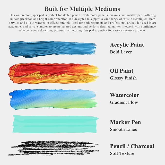 Fuxi Watercolor Notebook 8.5" x 11", 140 lb Cold Press Watercolor Paper, 32 Sheets (64 Pages) Water Color Paper Pad, Art Supplies for Adults Painting, Gouache & Ink. - Image 6