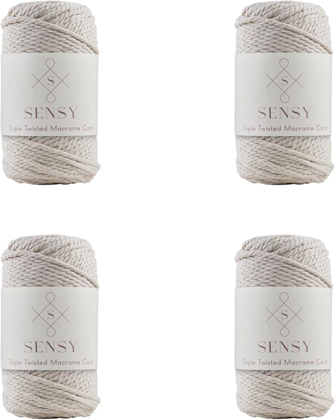 S Sensy 3mm Triple-Vegan Recycled Cotton Macrame Cord 4 Pack Ecru 82 Yards by SSENSY