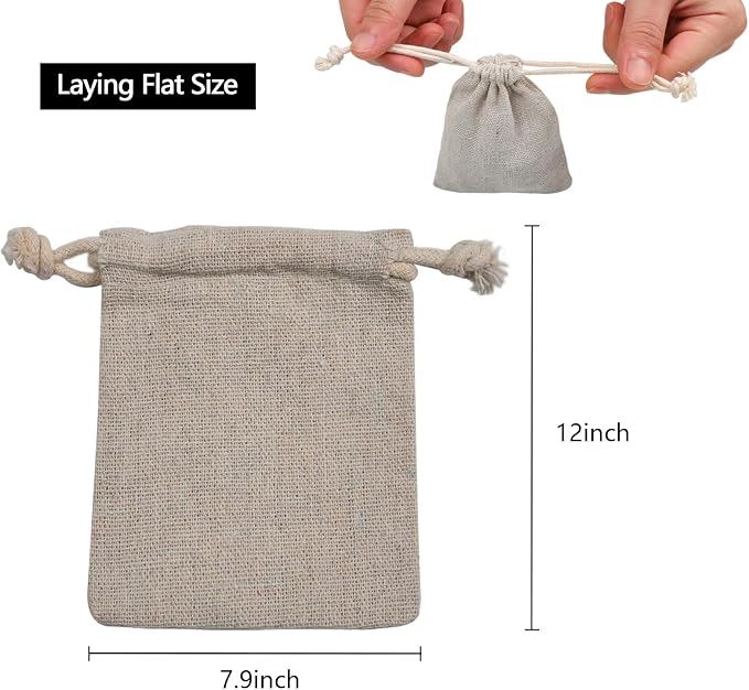 calary 100pcs Double Canvas Drawstring Bag Cotton Pouch Gift Sachet Bags Muslin Bag Reusable Tea Bag - Image 2