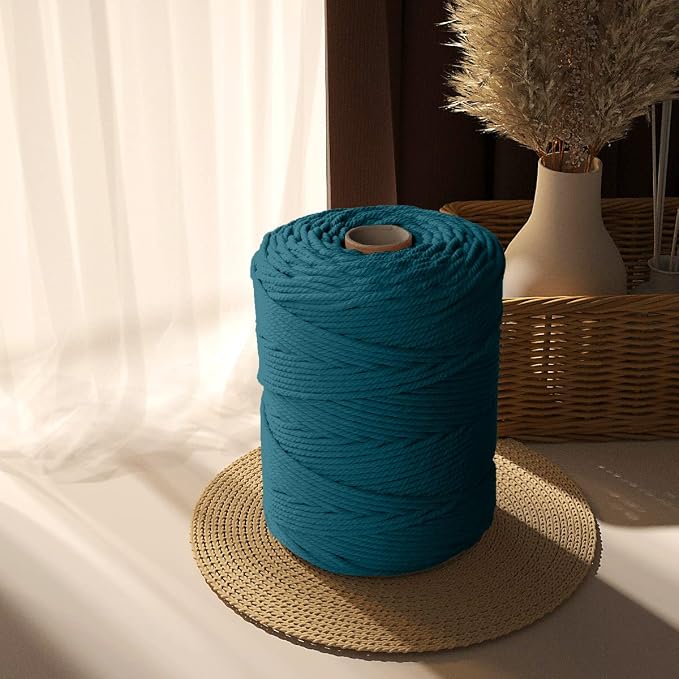 ZUEXT Macrame Cord, Peacock Blue, 5mm x 328yds Cotton String Macrame Yarn | Natural Handmade, 4 Strands Twisted Cotton Rope, for Craft Wall Hanging Weaving Tapestry Dream Catchers Hanger DIY Gift, 300m - Image 7
