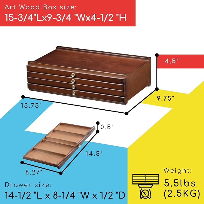 MEEDEN 4-Drawer Art Supply Storage Box - Large Capacity Multi-Function Beech-Wood Pencil Box with Drawer & Compartments for Organizing Pastels, Pencils, Pens, Markers, Brushes & Stamp, Walnut - Image 2