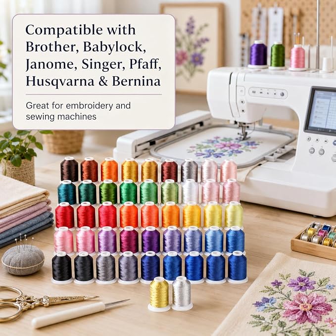 Simthread 42 Colors 550Yds 40WT Polyester Embroidery Thread Set | 42-color set with 550Yds spools includes 40WT polyester plus gold and silver metallic thread for embroidery and sewing. - Image 6