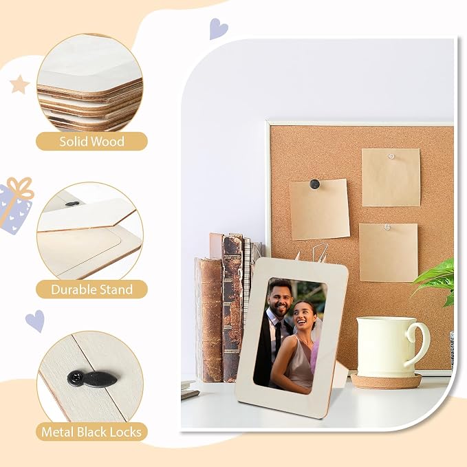 120 Pcs Wooden Picture Frames for Crafts, 4 x 6 inch DIY Wood Frame Bulk, Small Unfinished Standing Paintable Photo Frame for Home Birthday Party Wedding Decor - Image 4