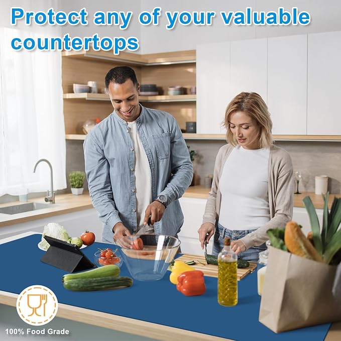 Silicone Mats for Kitchen Counter 47"x23.6"x0.08”, Largest Heat Resistant Mat Shipped Rolled Up Kitchen Island Silicone Countertop Protector Mat Nonslip Extra Large Counter Mat, Blue | Largest Size, Heat Resistant, Nonslip, Extra Large Countertop Prote... - Image 4