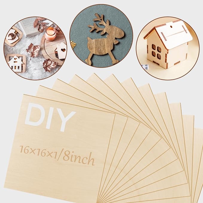 24 Pcs Basswood Sheets Plywood, 16 x 16 x 1/8 Inch - 3mm Thick Unfinished Wood Board for Crafts for Laser Cutting & Engraving, School DIY Projects, Painting, Fretwork, CNC Cutting, Wood Burning 24 Pcs - Image 4