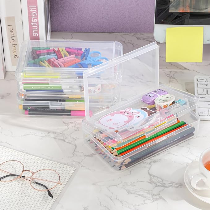 Blulu 25 Pack Double Layer Pencil Boxes Large Capacity,Clear | with Snap-tight Lid Plastic Pencil Cases Pen Storage 8 x 5 x 2 in for Back to School Supplies Stationery Donation Office Home - Image 4