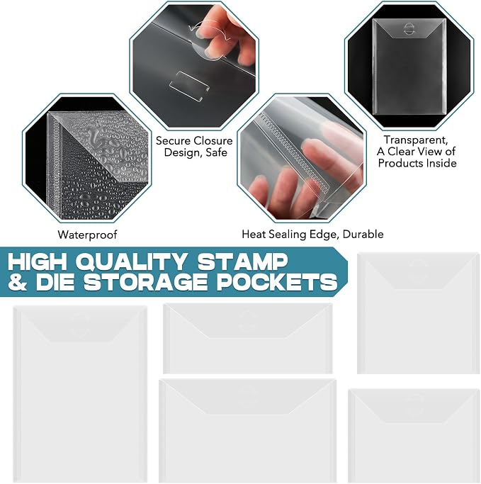 BAOFALI 100 Pcs/Set 5 Sizes Clear Stamp and Die Storage Pockets, Stamp Storage Bags, Plastic Envelopes, Scrapbooking Storage Die Cuts for Stencil Storage Card Making Cutting Dies - Image 4