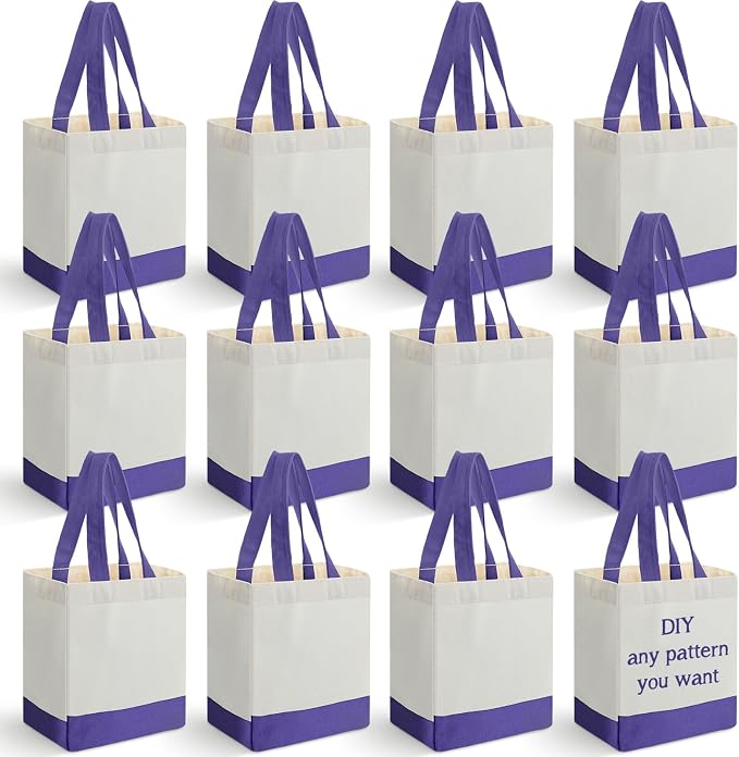 Sanwuta 12 Pack Mini Canvas Tote Bag 8'' x 4'' x 10'' Small Sublimation Blank Canvas Bags Reusable Tote for Christmas Crafts DIY Party Gifts (Purple) by Sanwuta
