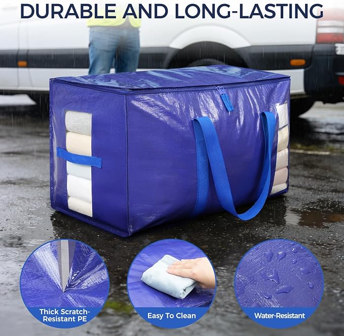 BAGAIL Heavy Duty Moving Bags with Strong Handle, Extra Large Moving Boxes, Storage Tote for Clothes, College Moving Supplies(12 Pack, Blue-windows) - Image 5