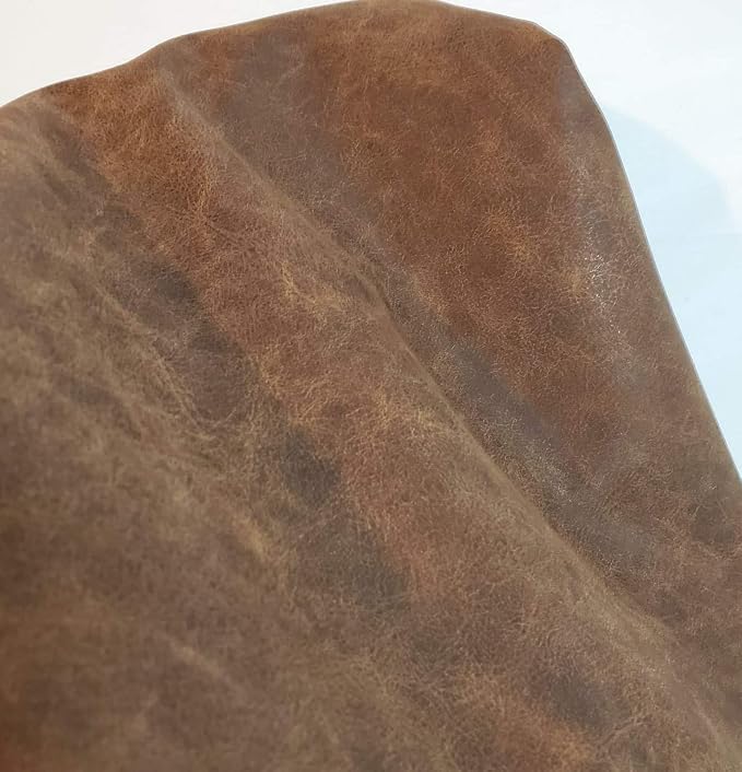 NAT Leathers | Brown Distressed 2 Tone Oily Faux Vegan Leather PU (Peta Approved Vegan) | 1 Yard 36 inch x 54 inch Cut by Yard Pleather 0.9 mm Upholstery | Brown Crazy Horse Distress 36"X54" - Image 7