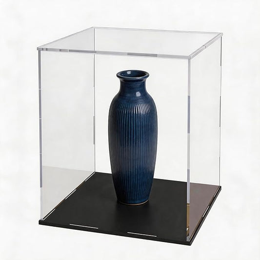 Display Case for Moulded Figures, Large Acrylic Box with Black Base for showcaseing Trophy, Dolls Toys and Collectibles 11 (L) × 11 (W) × 14 (H) inch by hopeme