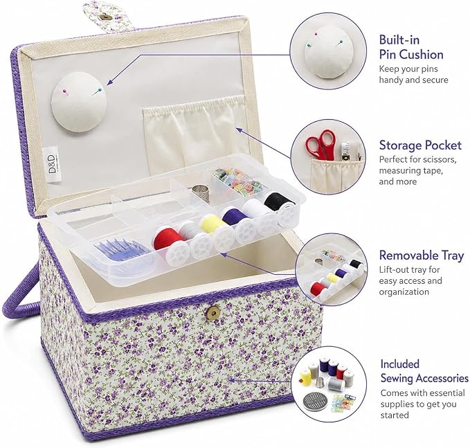 Large Sewing Basket with Accessories, Sewing Organizer Box for Sewing Supplies and DIY Crafting Tools Storage, Sewing Kit Tools for Sewing Mending - Image 5