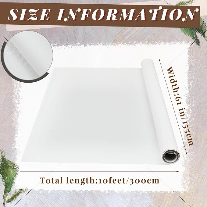 Kinlop 61 Inch x 10 Feet Double Primed Cotton Canvas White Canvas Roll for Oil and Acrylic Paint - Image 2