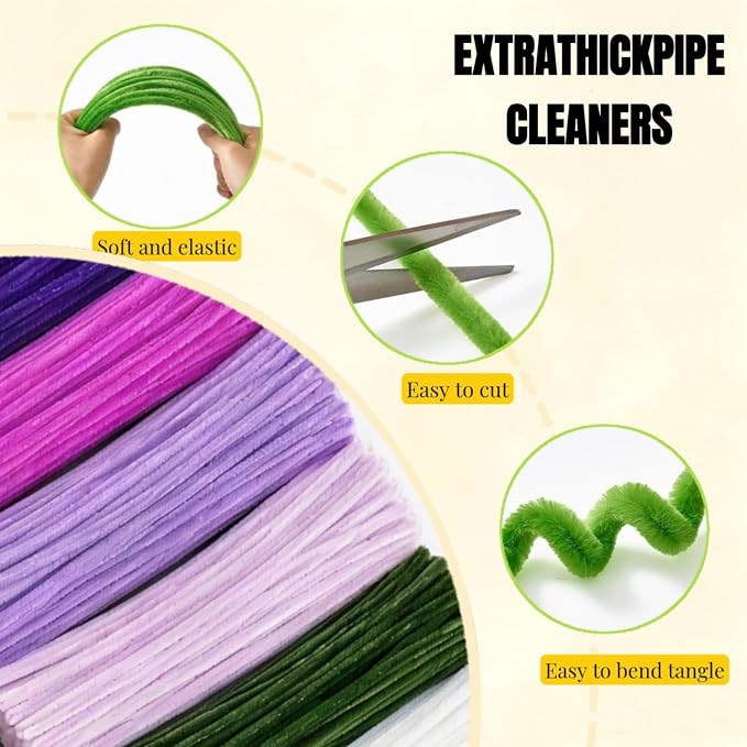 Pipe Cleaner Craft Kit, 600 Pcs Chenille Stems with Complete DIY Floral Craft Supplies, Hot Glue Gun, Picture Frame, Wrapping Paper for Family Fun, Creative Art Projects, Holiday and Room Decoration | Beginner's Kit，Thick Chenille Stems, Hot Glue Gun, ... - Image 6