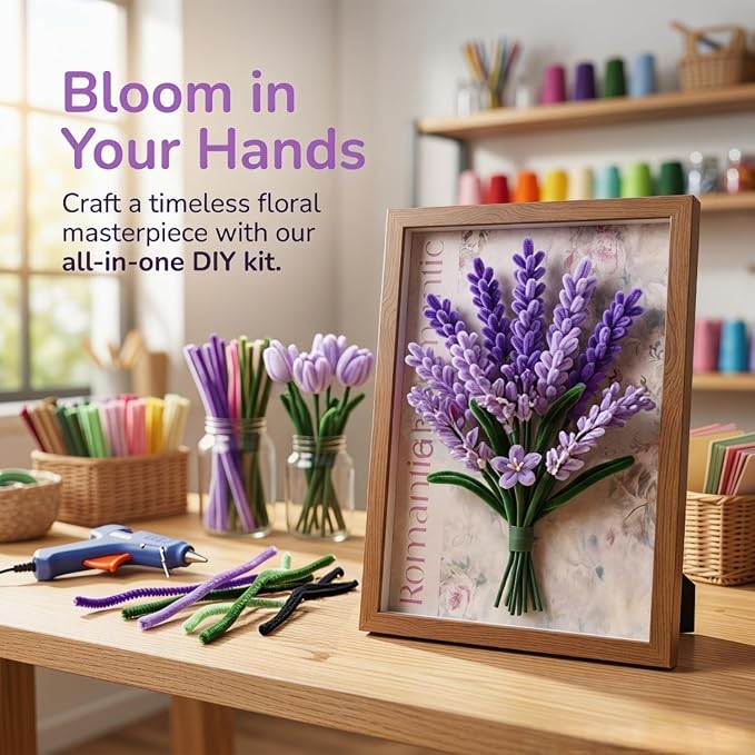 Pipe Cleaner Craft Kit, 600 Pcs Chenille Stems with Complete DIY Floral Craft Supplies, Hot Glue Gun, Picture Frame, Wrapping Paper for Family Fun, Creative Art Projects, Holiday and Room Decoration | Beginner's Kit，Thick Chenille Stems, Hot Glue Gun, ... - Image 7