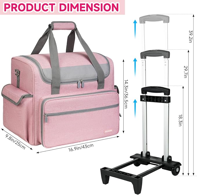 Rolling Craft Bag, Large Craft Bag with Wheels for Scrapbook Supplies | Scrapbook Tote with 15.6'' Laptop Sleeve, Rolling Art Supply Storage for Scrapbooking Tools, Pink (Bag Only) - Image 6