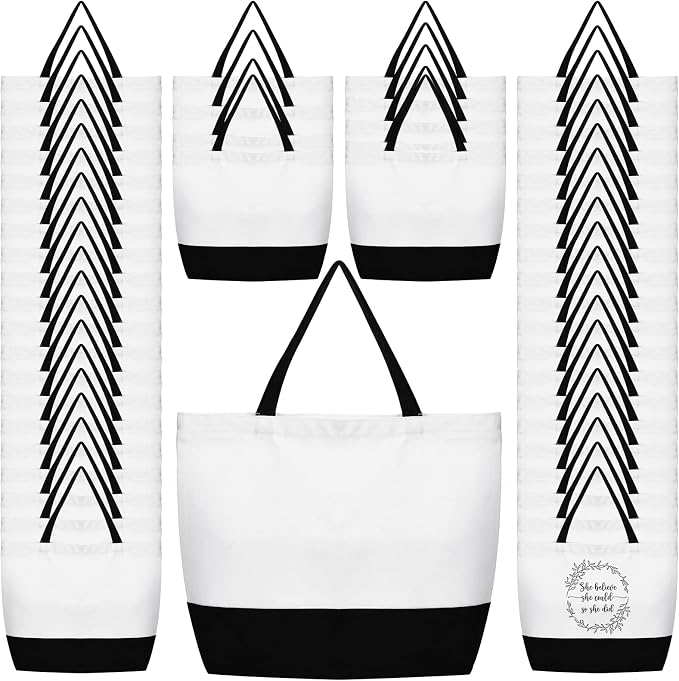 Sieral 50 Pieces Large Canvas Tote Bags Reusable Sublimation Blank Plain Bags Bulk with Zipper for DIY Crafts Shopping Women Teacher(Horizontal Wide Bag) by Sieral