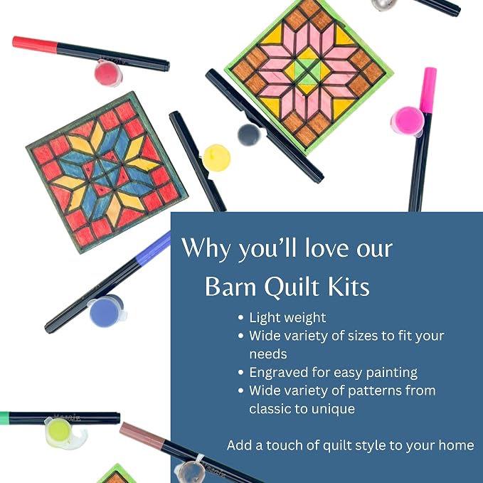 Barn Quilt Patterns for Wood | Unfinished Wood Quilt Block Painting Sign | DIY Painting Craft Kit for Adults | Farmhouse Quilting Decor (18 inches, Friendship Star) - Image 7