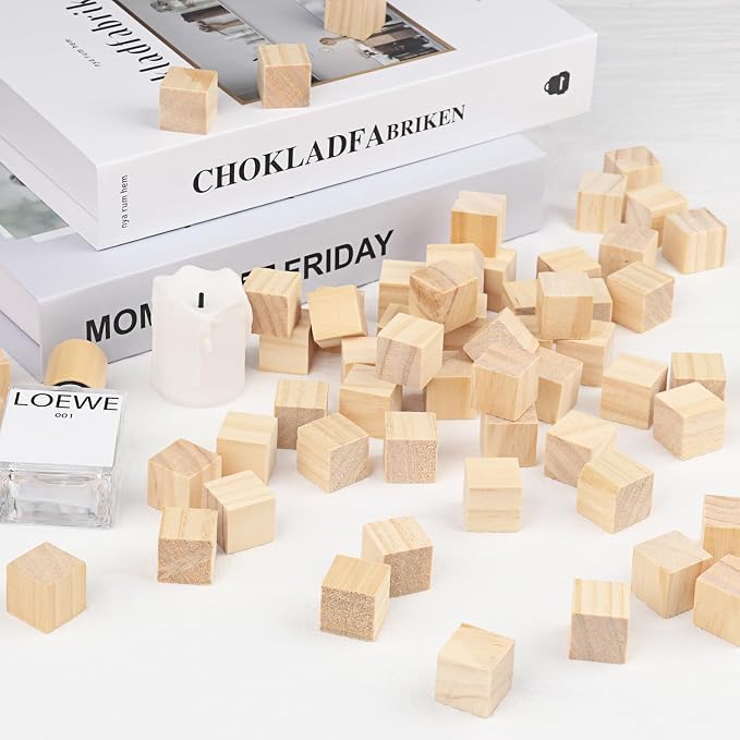 500 Packs Wooden Blocks for Crafts, 0.8 Inch Pine Wood Cubes, 2 x 2 x 2 cm Wooden Cubes for Paint, Stamp, Decorate, DIY Projects and Personalized Gifts,by GNIEMCKIN - Image 4