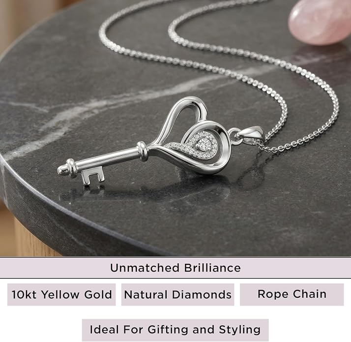 Jewelili Sterling Silver Diamond Heart Key Pendant Necklace for Women | Round Cut White Diamonds, 18" Cable Chain, Lobster claw clasp, Timeless Fashion Jewelry ,Fine jewelry with gift box - Image 3