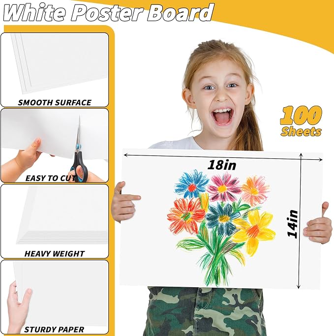 100 Pcs 14 x 18 In Poster Board White Poster Board Paper Bulk 250 GSM Thickness Vision Boards Smart PosterBoard for Drawing School Arts Craft Projects Presentations Scrapbooking Blank Graphic Display - Image 2