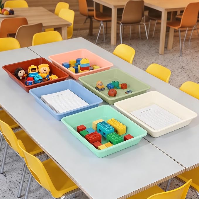 12 Pack Letter Size Flat Storage Paper Tray Organizer Bin Tray Plastic Stackable File Organizer for Classroom Library School Office Teacher Desktop Book Organization (Boho) - Image 5