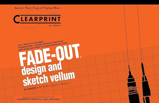 Clearprint 11" x 17" 1000H Design Vellum Pad with Printed Fade-Out 8x8 Grid, 16 lb., 100% Cotton, 50 Sheets, 1 Each by Clearprint