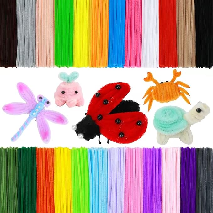 AIZANYU 1200pcs Pipe Cleaners Bulk. 24-Color Chenille Stems for Craft. Art Supplies for Flowers. Flower Making Manual Included by AIZANYUNJEWELRY
