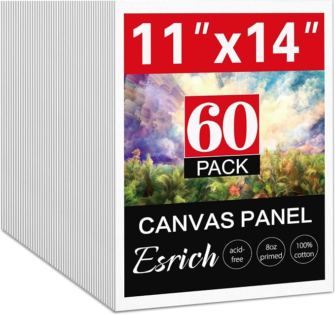 ESRICH Canvas for Painting 11x14, 60 Pack Canvas Boards for Painting Cotton Primed Acid Free Blank Canvas Panels for Beginners & Artist for Oil Paint, Watercolor, Acrylic Paint, Gouache. by ESRICH